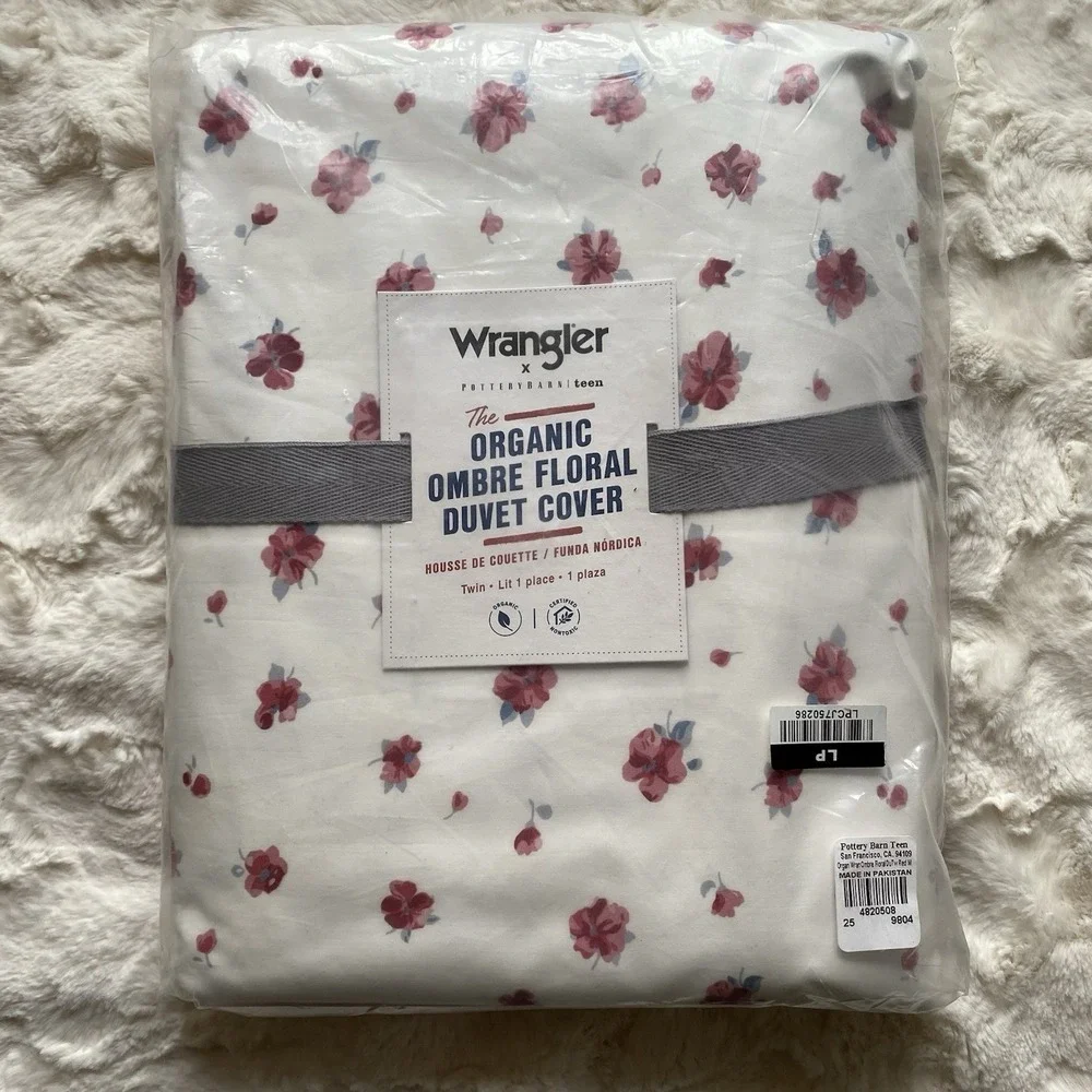 Wrangler x Pottery Barn Teen Organic Ombre Floral Duvet‎ Cover Twin Size Red NEW